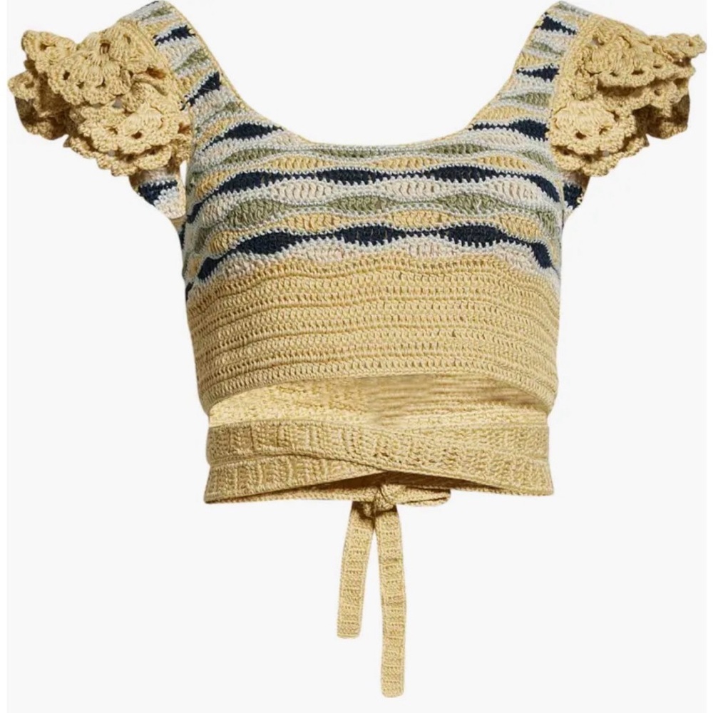 Crochet Tie-Front Crop Top in Yellow
